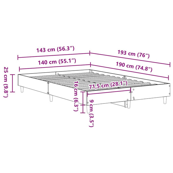 Betoninharmaa sängynrunko ilman patjaa Margarusa 140x190cm (puinen)