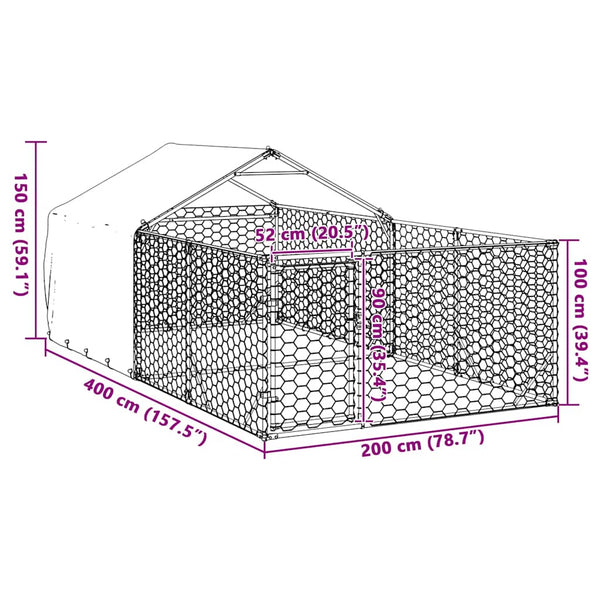 Galvanoitu ulkokoirakennel juoksun kanssa Danner 2x1x1 m (teräs)