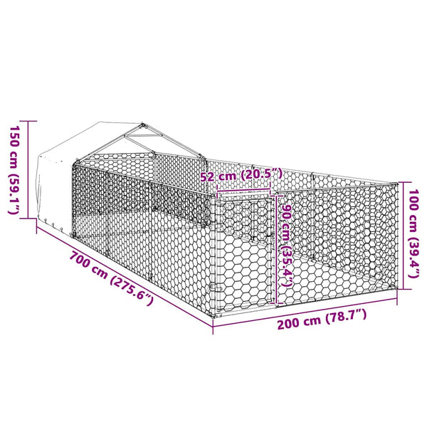 Galvanoitu ulkokoirakennel juoksun kanssa Danner 7x2x1,5 m (teräs)