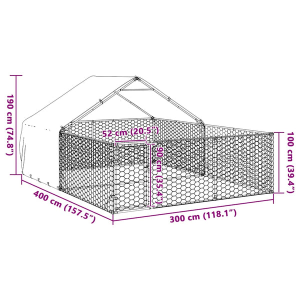 Galvanoitu ulkokoirakennel juoksun kanssa Danner 4x3x1,9 m (teräs)