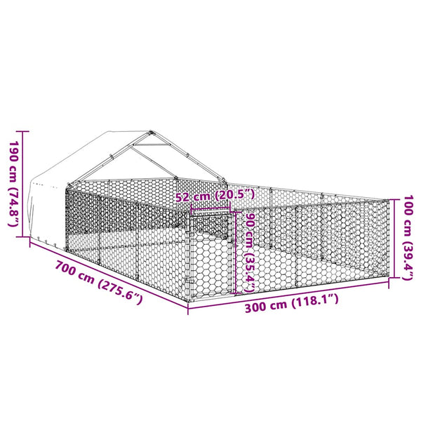 Galvanoitu ulkokoirakennel juoksun kanssa Danner 7x3x1,9 m (teräs)
