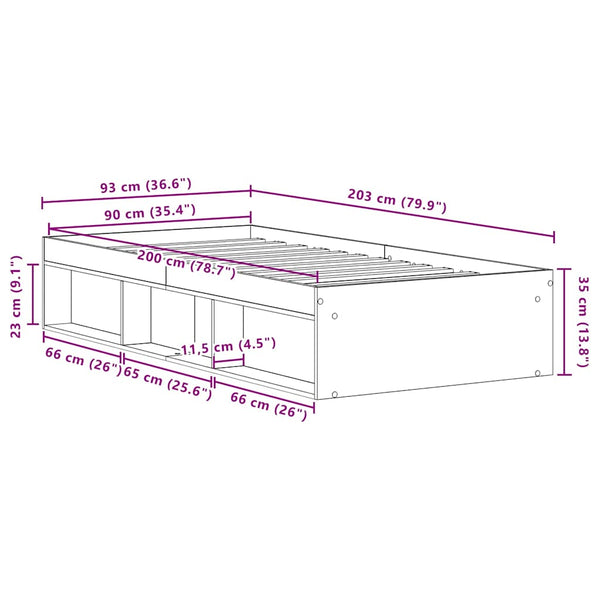Musta tammi sängynrunko ilman patjaa Tisha 90x200cm (puinen)