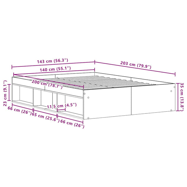 Musta tammi sängynrunko ilman patjaa Tisha 140x200cm (puinen)