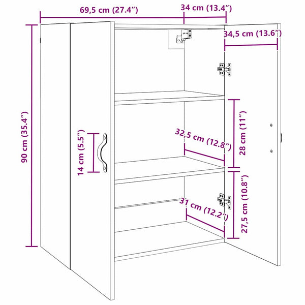 Ruskea seinäkaappi Austina 69.5x34x90cm (puinen)