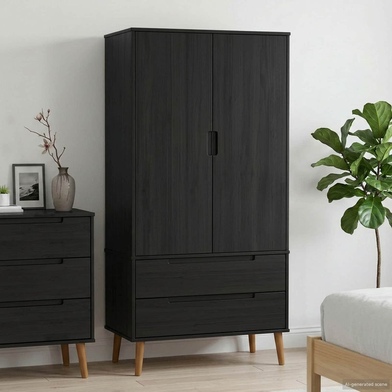 Vaatekaappi MOLDE Musta 90 x 55 x 175 cm Täysi mänty