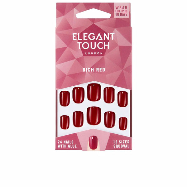 Polished colour nails with glue squoval #rich red - ELEGANT TOUCH