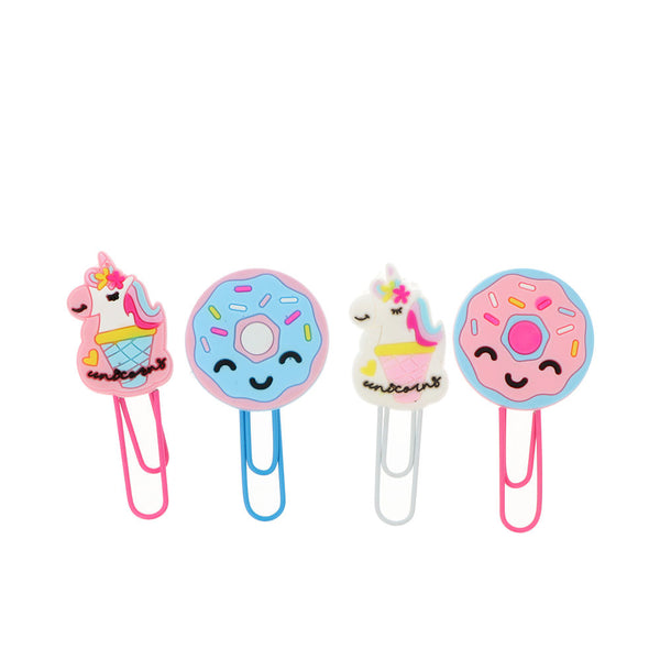 Unicorn and donuts -klipsit 6 x 2.5 cm 4 kpl - INCA