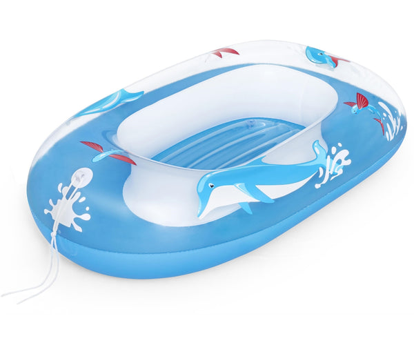 Bestway 34037 -kumivene, jossa delfiinikuvio. Koko 102cm x 69cm.