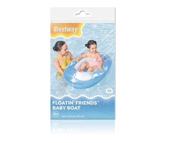 Bestway 34037 -merkin delfiinikuvioinen ilmatäytteinen uimalauta, mitat 102 cm x 69 cm.