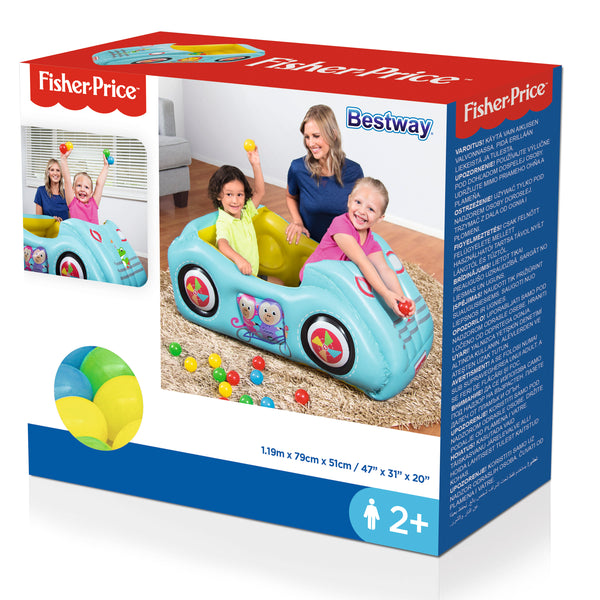 Bestway 93535 Fisher-Price -dmuchany kilpa-auto palloilla, koko 119cm x 79cm x 51cm.