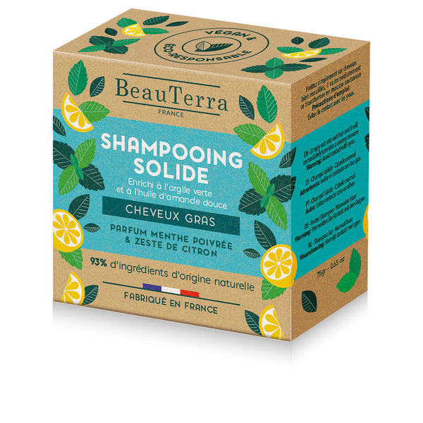 Solide minttu- ja sitruunankuori shampoo 75 gr - BEAUTERRA