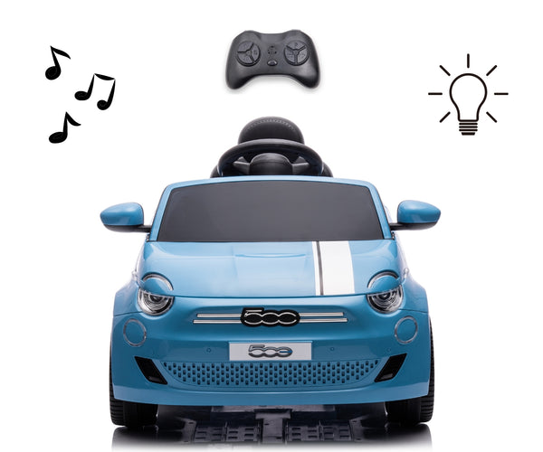 Fiat 500E Sininen Lasten sähköauto - Vuodevaatteet.fi