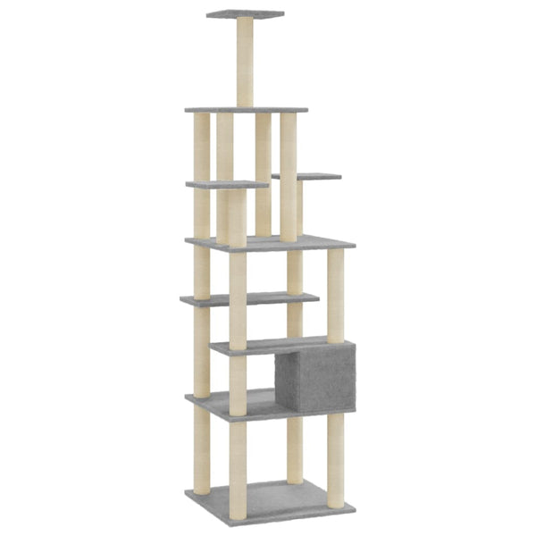 Kissan kiipeilypuu sisal- raapimispylväillä vaaleanharmaa 183cm