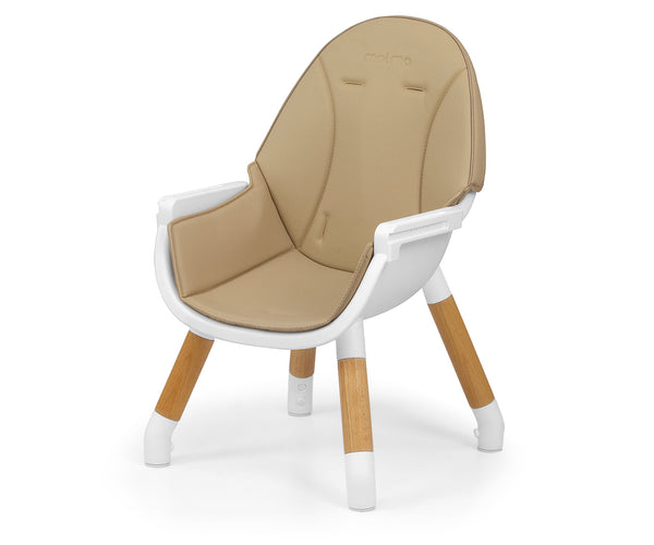 Vaalean beige värinen 2-in-1 ruokailutuoli, jossa on istuinosa ja syöttötarjotin.