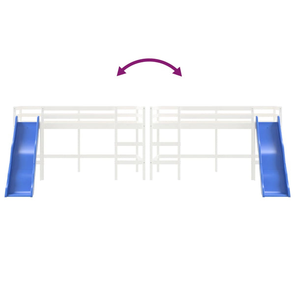 Lasten parvisänky liukumäellä valkoinen 90x190 cm täysi mänty