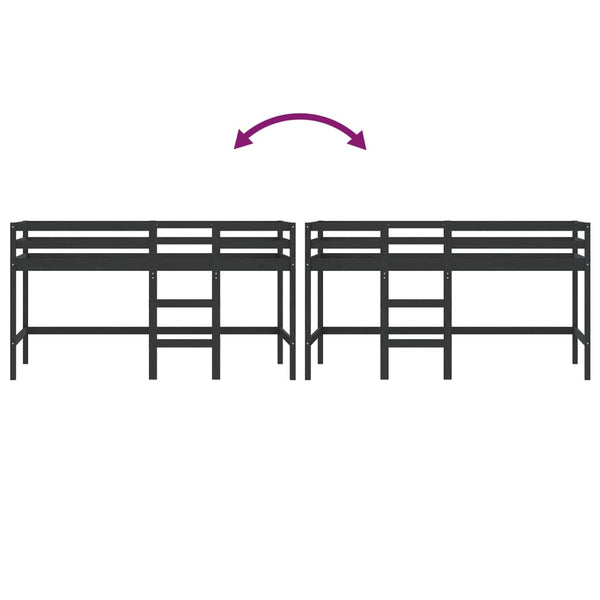 Lasten parvisänky tikkailla musta 80x200 cm täysi mänty