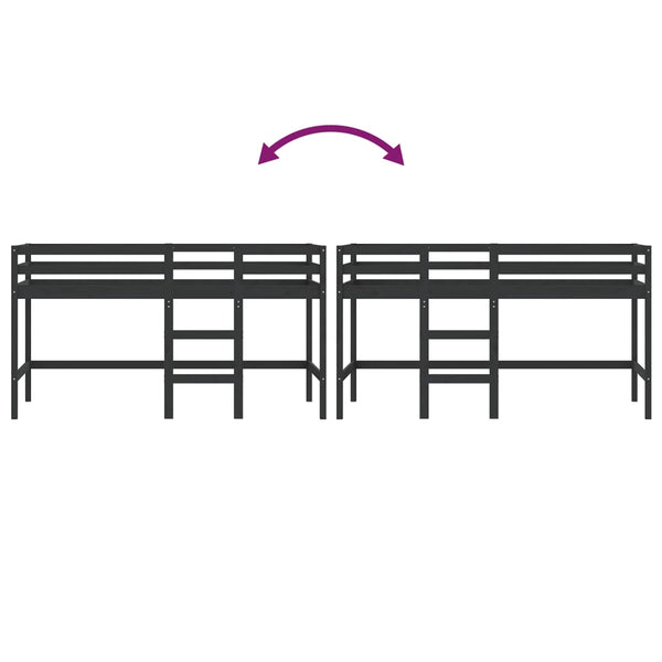 Lasten parvisänky tikkailla musta 90x190 cm täysi mänty