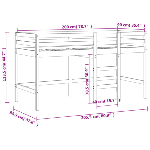 Lasten parvisänky tikkailla musta 90x200 cm täysi mänty
