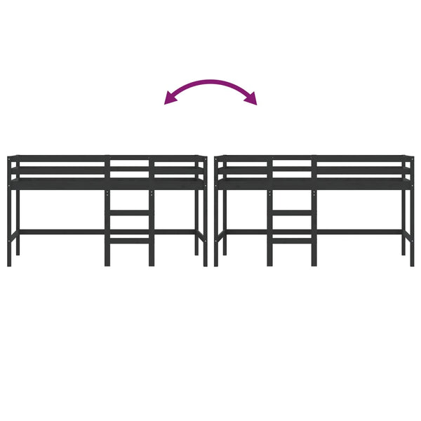Lasten parvisänky tikkailla musta 90x200 cm täysi mänty