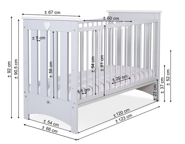 Pinnasänky 120X60cm - Wooden Baby Cot 120X60cm Lorenzo Iii White/Grey
