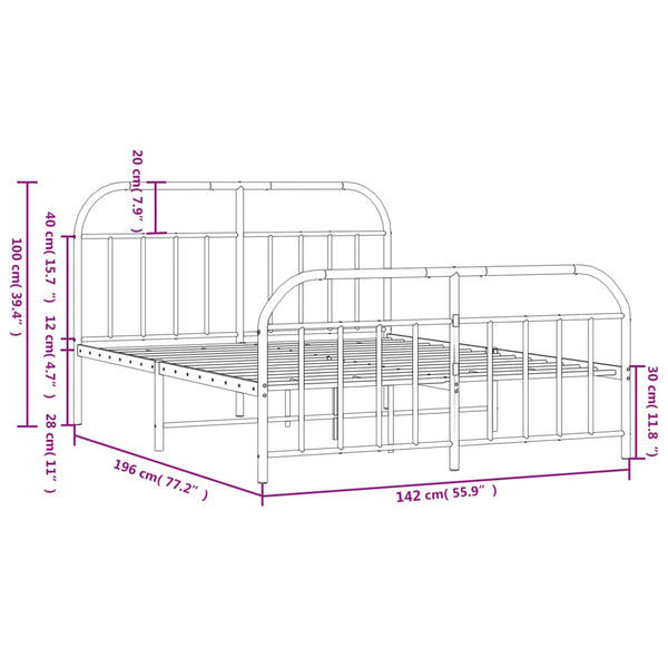 Metallinen sängynrunko päädyillä musta 135x190 cm