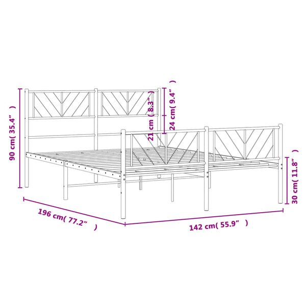 Metallinen sängynrunko päädyillä musta 135x190 cm