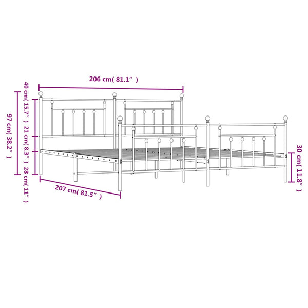 Metallinen sängynrunko päädyillä musta 200x200 cm