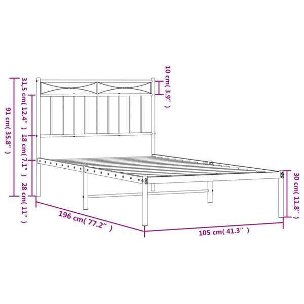 Metallinen sängynrunko päädyllä musta 100x190 cm