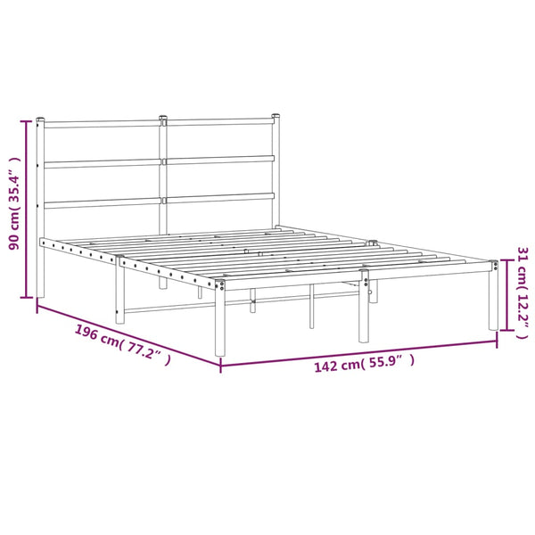 Metallinen sängynrunko päädyllä musta 135x190 cm