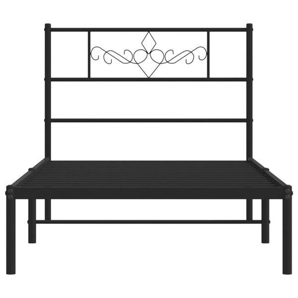 Metallinen sängynrunko päädyllä musta 75x190 cm