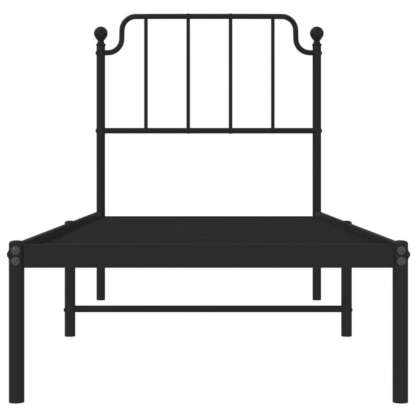 Metallinen sängynrunko päädyllä musta 80x200 cm