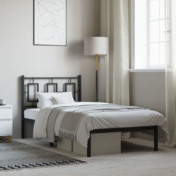 Metallinen sängynrunko päädyllä musta 90x200 cm