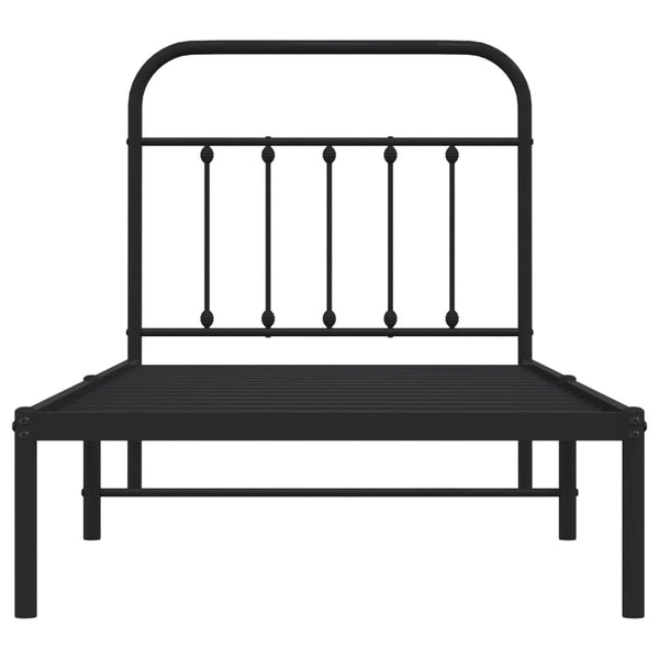 Metallinen sängynrunko päädyllä musta 90x200 cm