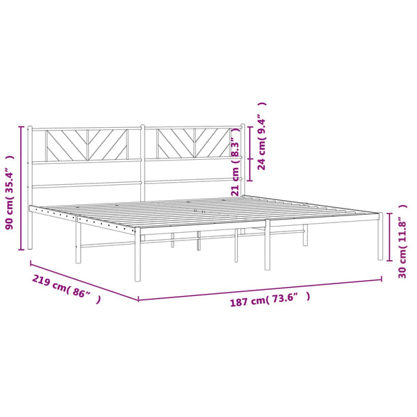 Metallinen sängynrunko päädyllä valkoinen 183x213 cm