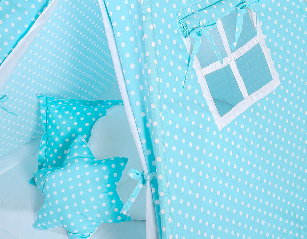 Leikkiteltta + Pehmuste - White Dots On Turquoise