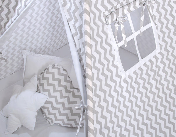 Leikkiteltta + Pehmuste - Chevron Grey