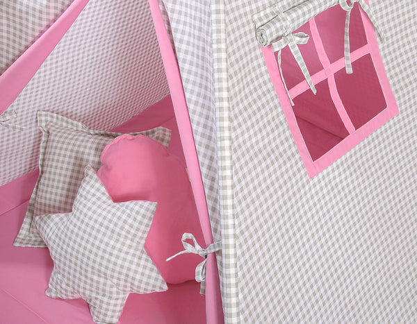 Leikkiteltta + Pehmuste - Grey - Pink