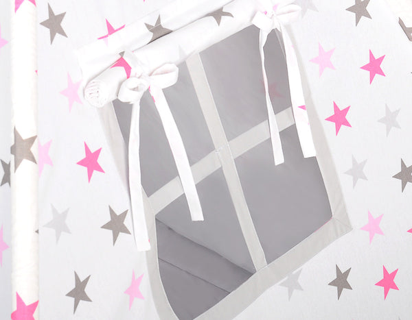 Leikkiteltta + Pehmuste - Pink Stars/Grey