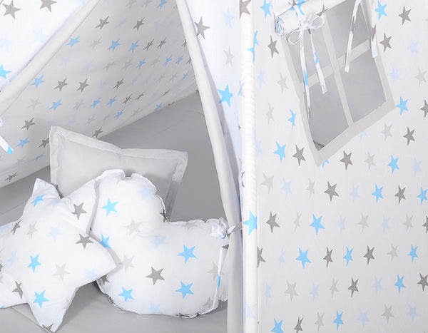 Leikkiteltta + Pehmuste - Blau Stars/Grey