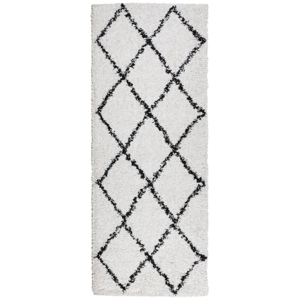 Pörrömatto korkeanukkainen moderni kerma ja musta 80x200 cm