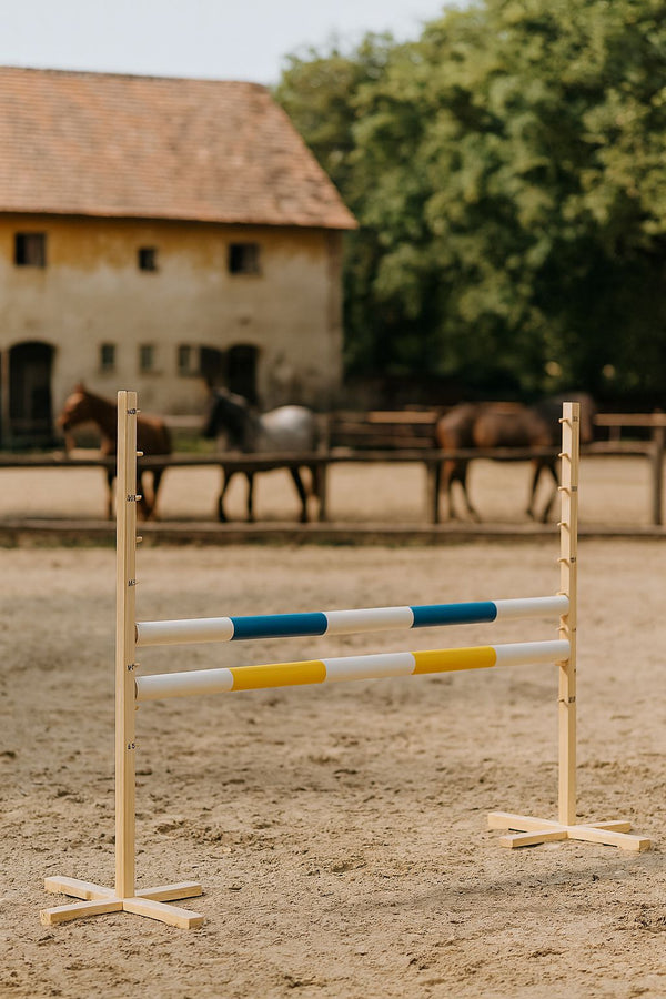 Keppihevosen este 120cm kahdella tangolla - Blue and yellow