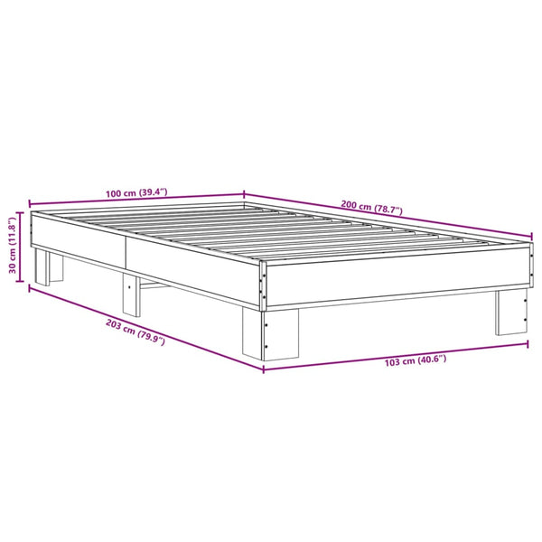 Sängynrunko harmaa Sonoma 100x200 cm tekninen puu ja metalli