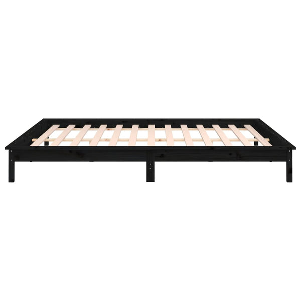 Sängynrunko LED-valoilla musta 200x200 cm täysi puu