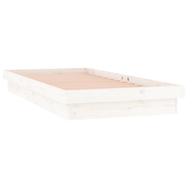 Sängynrunko LED-valoilla valkoinen 90x200 cm täysi puu