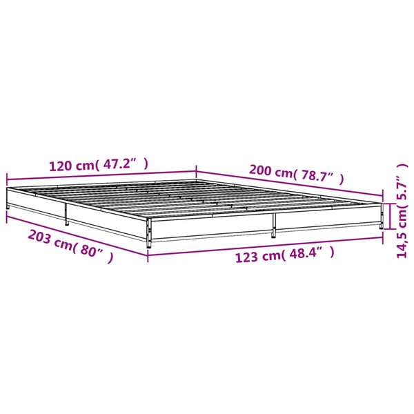 Sängynrunko musta 120x200 cm tekninen puu ja metalli