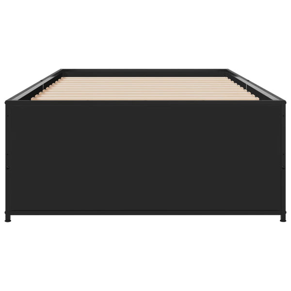 Sängynrunko musta 90x200 cm täysi puu ja metalli