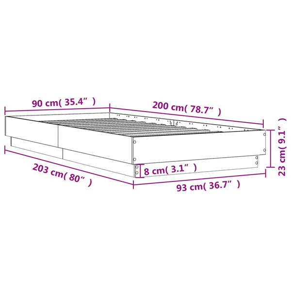 Sängynrunko musta 90x200 cm täysi puu