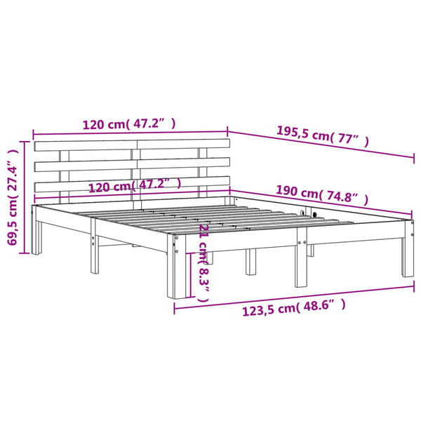 Sängynrunko päädyllä vahanruskea 120x190 cm täysi mänty