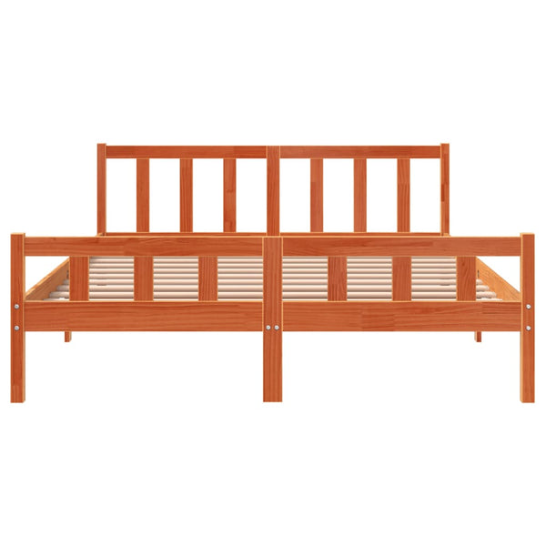 Sängynrunko päädyllä vahanruskea 150x200 cm täysi mänty