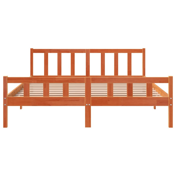 Sängynrunko päädyllä vahanruskea 160x200 cm täysi mänty